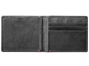 Black Leather Wallet- Cross Wings Metal Plate Design