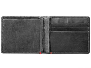 Black Leather Wallet- Anchor Metal Plate Design