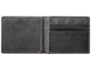 Black Leather Wallet- Bass Metal Plate Design
