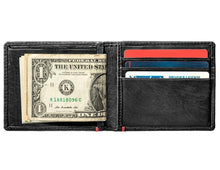 Load image into Gallery viewer, Black Leather Wallet- Bass Metal Plate Design
