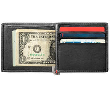 Load image into Gallery viewer, Black Leather Wallet- Bass Metal Plate Design
