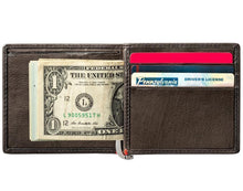 Load image into Gallery viewer, Mocha Leather Wallet- Cross Wings Metal Plate Design

